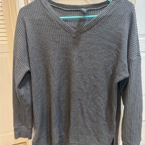 Lildy Gray V-Neck Waffle Knit Sweater